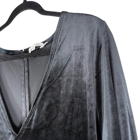 Good American Black V Neck Long Sleeve Velvet Velour Dress Womens 6 Back Slit - Picture 7 of 14